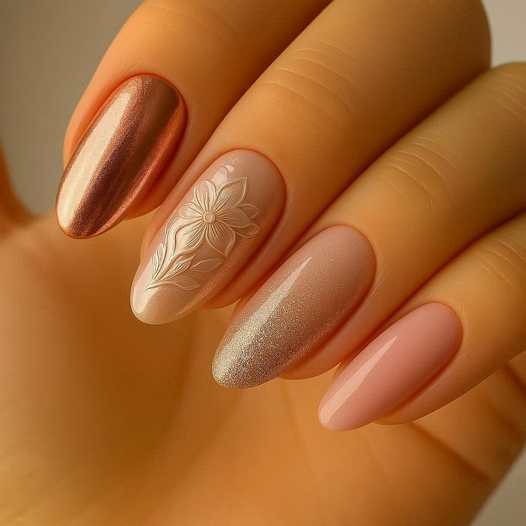 Rose Gold Bloom – Romantic Shimmer Nail Art