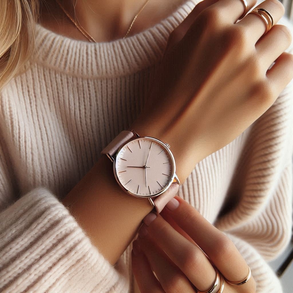 Rose gold ladies' watch with pink leather strap