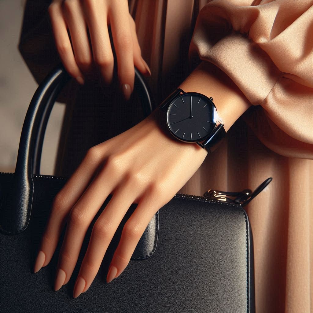 Black leather strap women’s watch