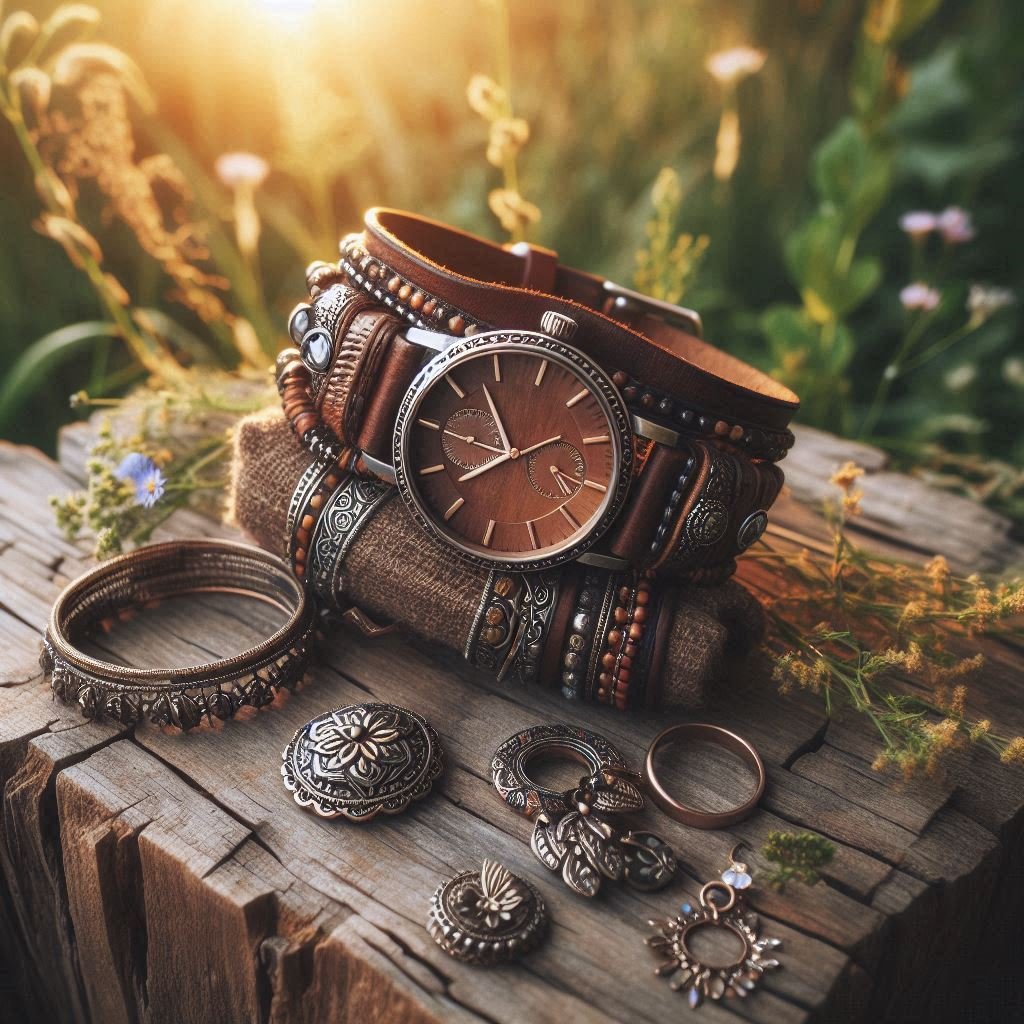 Boho-style leather strap watch