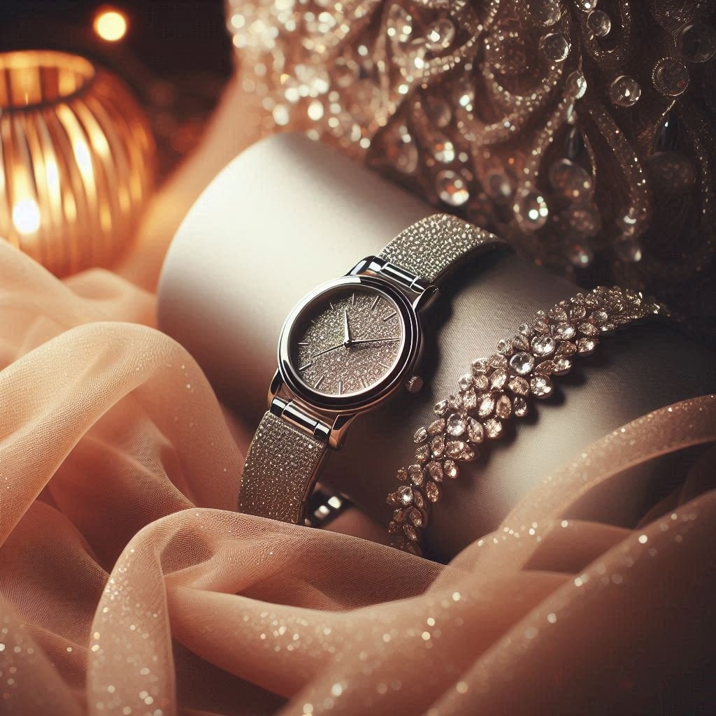 Silver diamond-studded women’s wristwatch