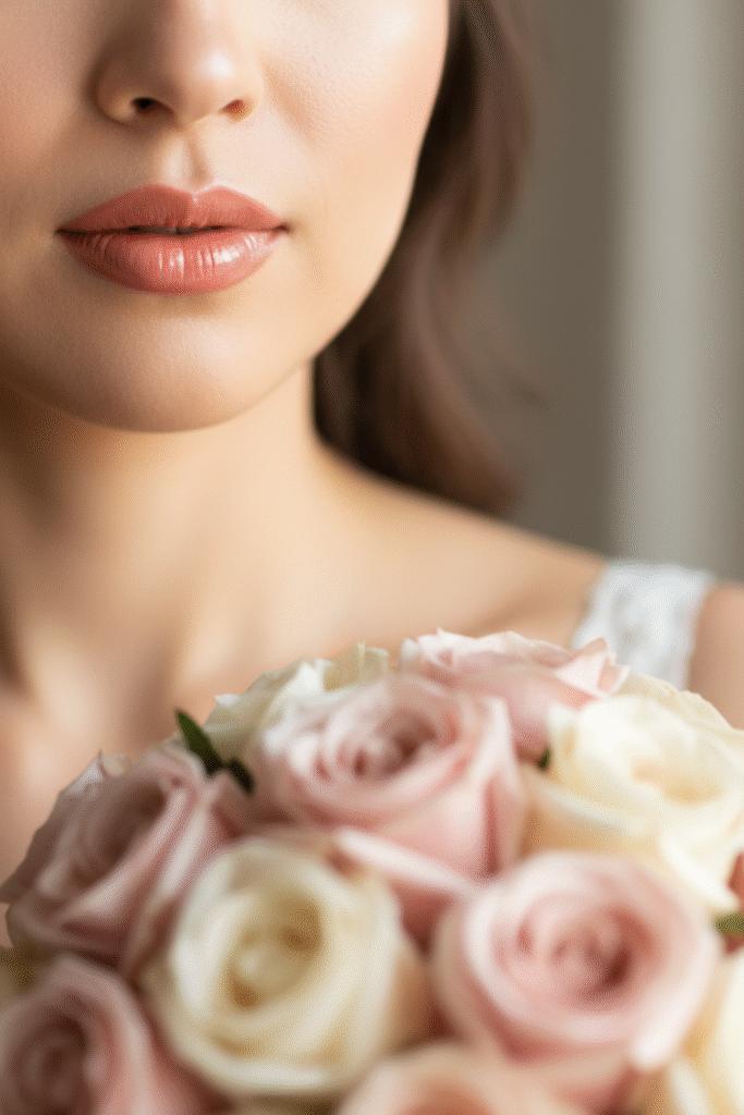 Bride wearing pastel eyeshadow and soft glam hybrid makeup.