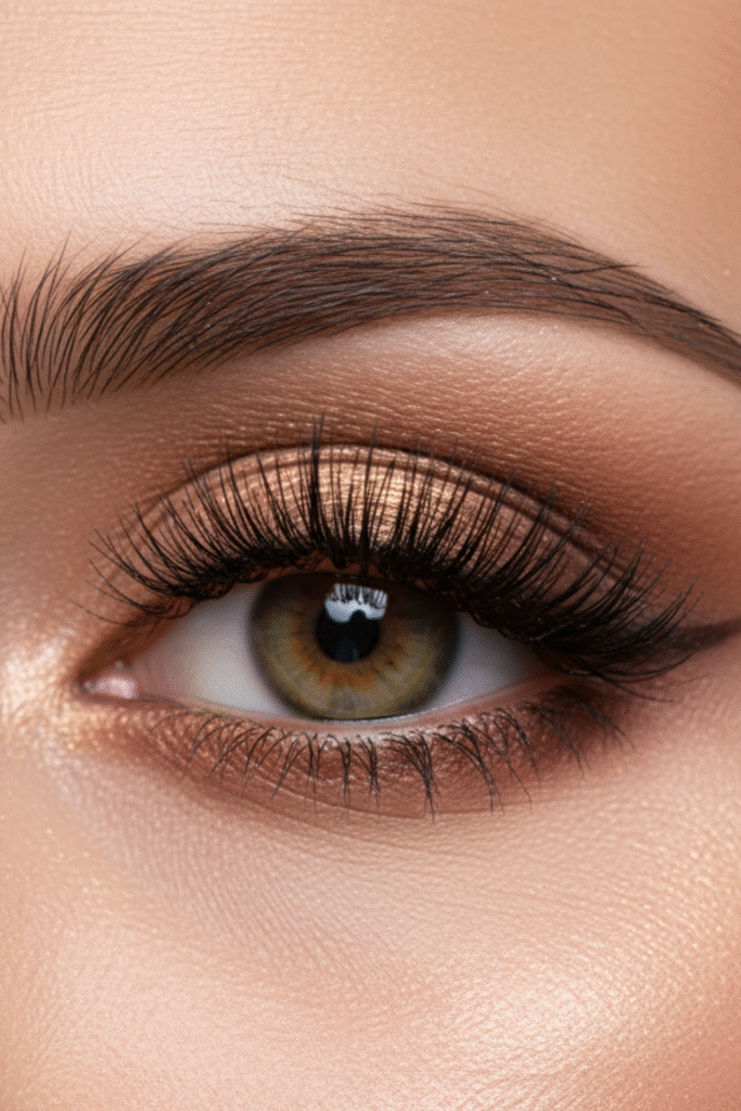 Detailed close-up of European bridal eye with bronze shimmer.