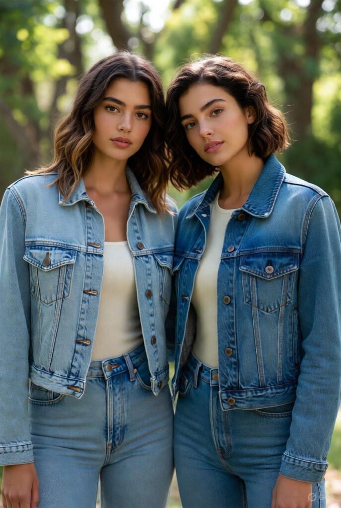 90s fashion trends featuring high-waisted denim jeans and jackets