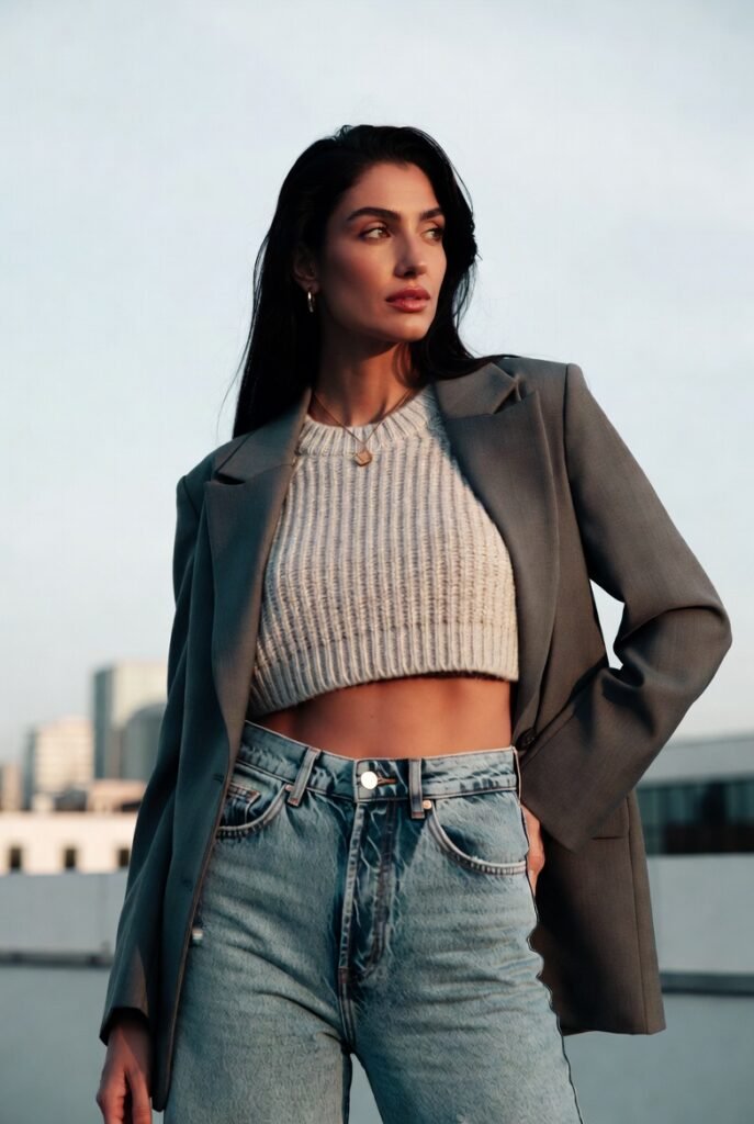 denim trends 2026 high rise jeans outfit idea