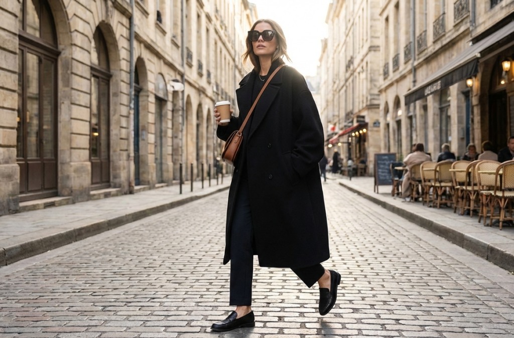 street style women 2026 oversized coat look
