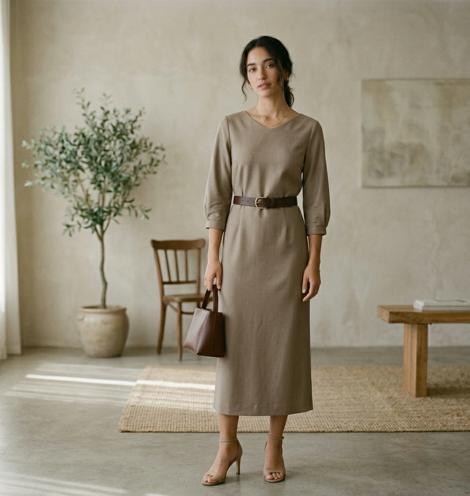 quiet luxury outfits women midi dress style