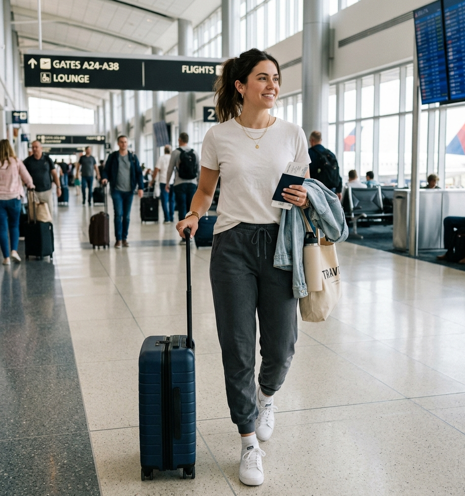 airport outfit ideas women t shirt joggers