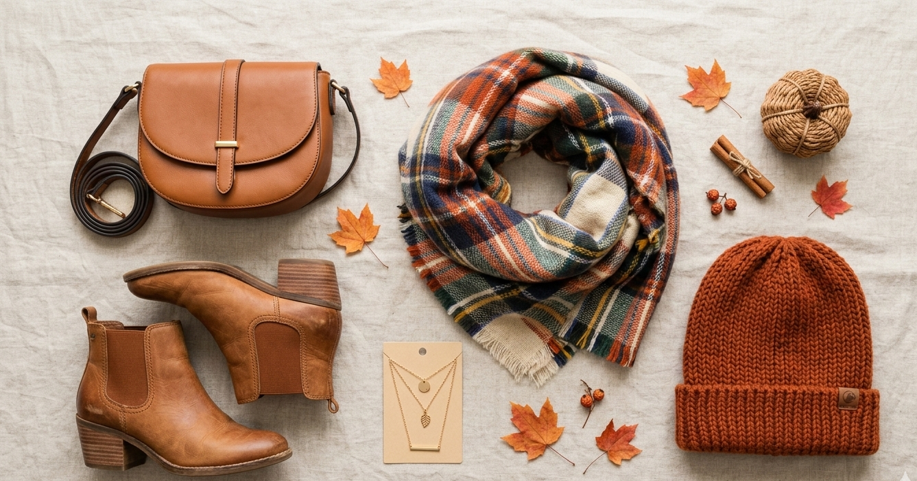 Fall fashion accessories for girls including scarf and boots