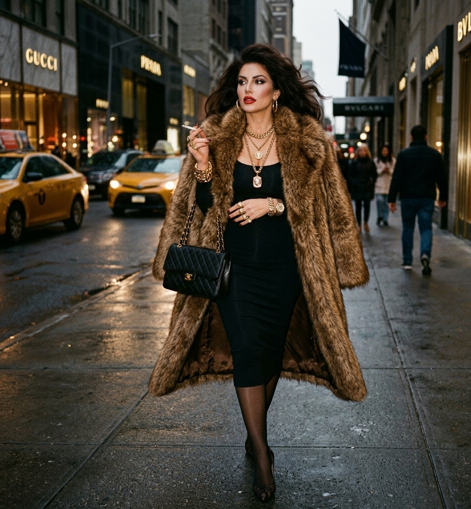 mob wife aesthetic outfits faux fur coat style