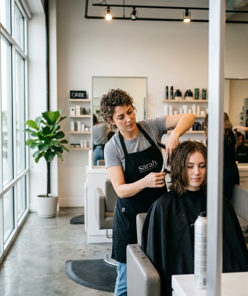 Modern women’s haircut trend in salon