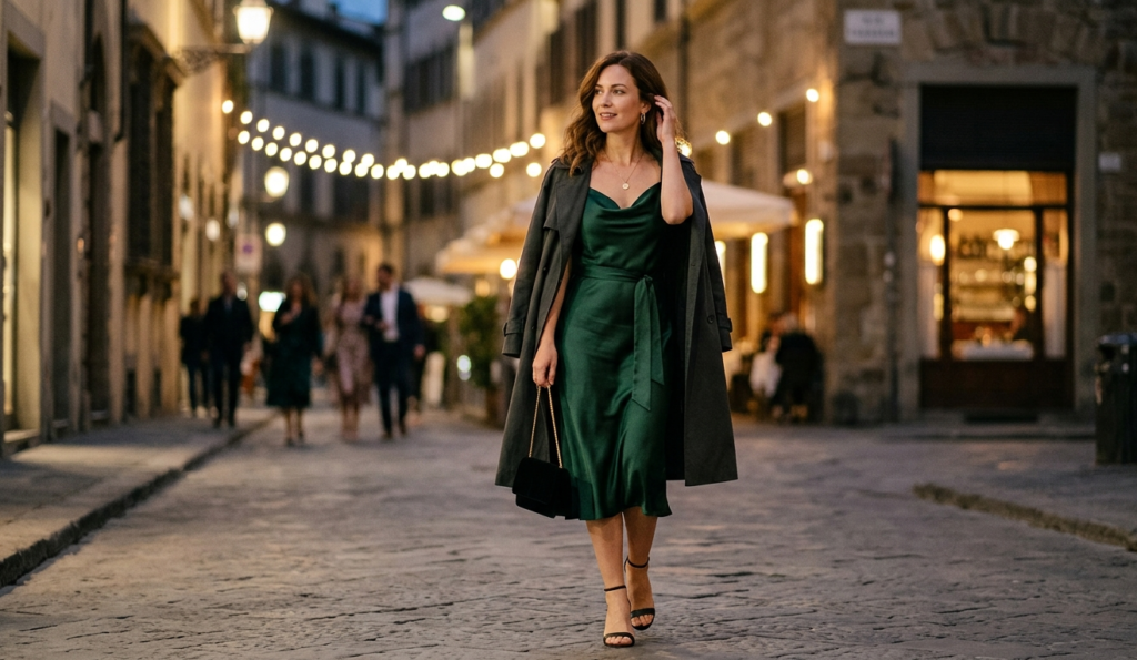 date night outfit ideas women satin dress look