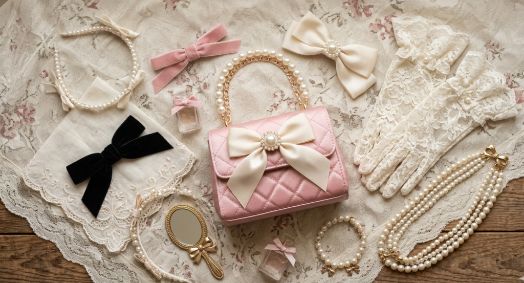 coquette aesthetic accessories bows pearls