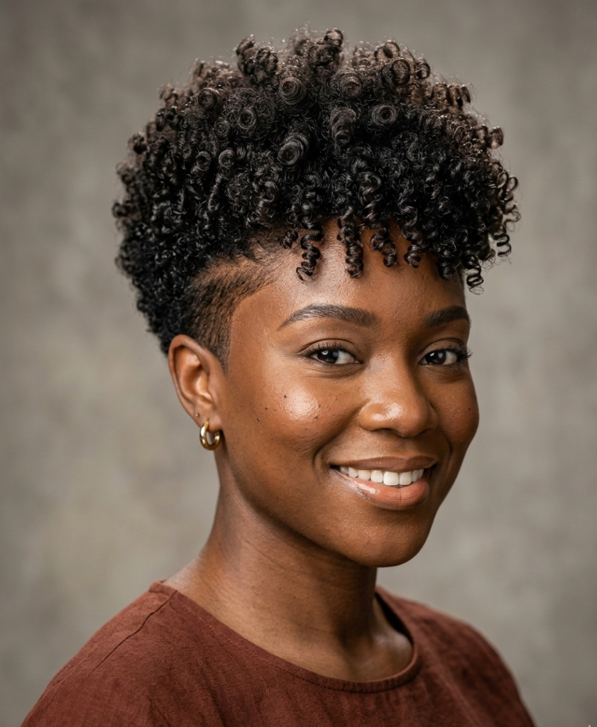Black woman with short tapered natural haircut