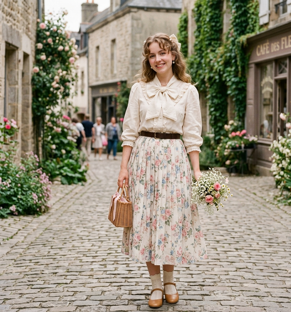 coquette aesthetic outfits blouse ribbon skirt