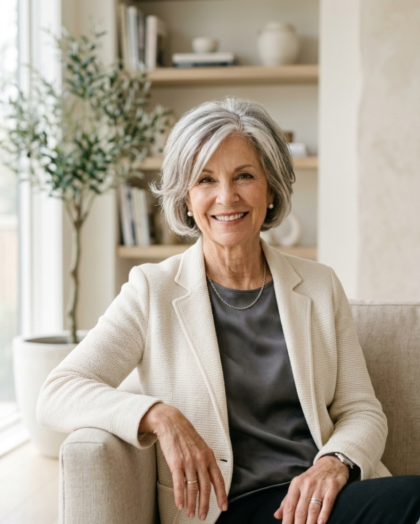 Short layered bob haircut for older women