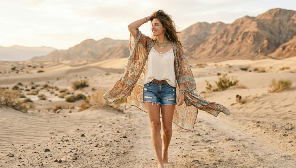 coachella outfit ideas for women kimono shorts