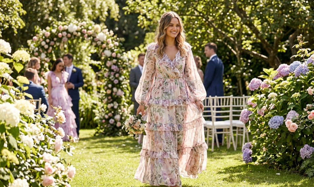 summer wedding guest outfit ideas for women floral maxi dress