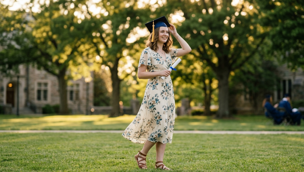 graduation outfit ideas for women midi dress sandals